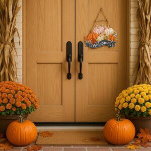Farmhouse Fall Welcome Sign | Rustic Wooden Pumpkin Door Decor